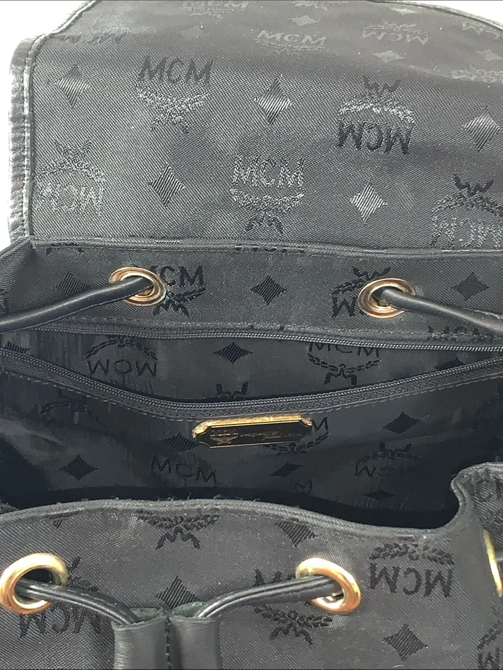 GUC MCM Black Quilted Backpack L 14” x H 15” x D 5”